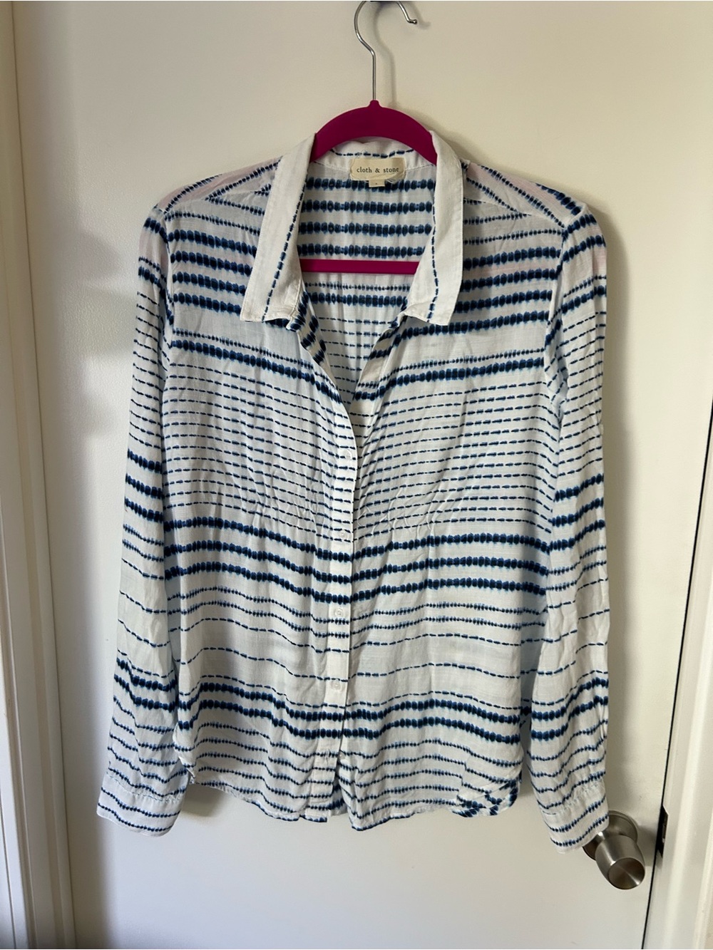 cloth & stone White Button-Front Shirt with Navy Stripe Pattern